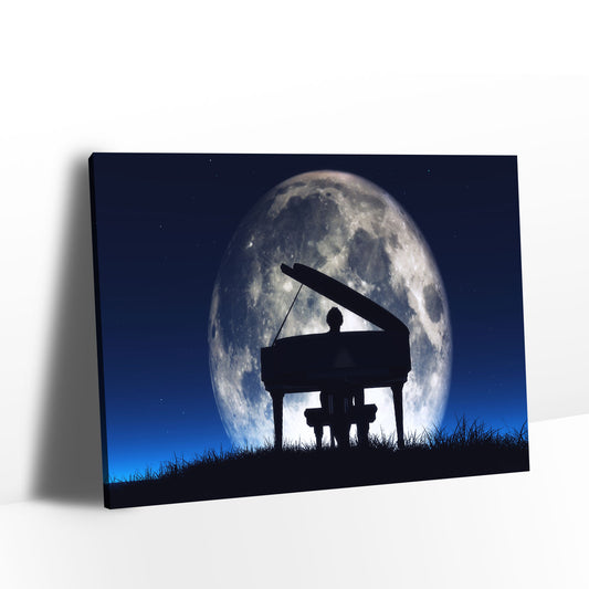 Man Playing Piano with Moon Canvas Wall Art