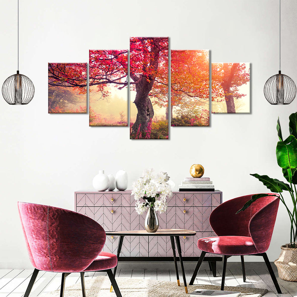 Red Autumn Trees in Forest canvas wall art