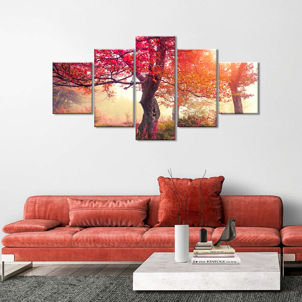 Red Autumn Trees in Forest canvas wall art