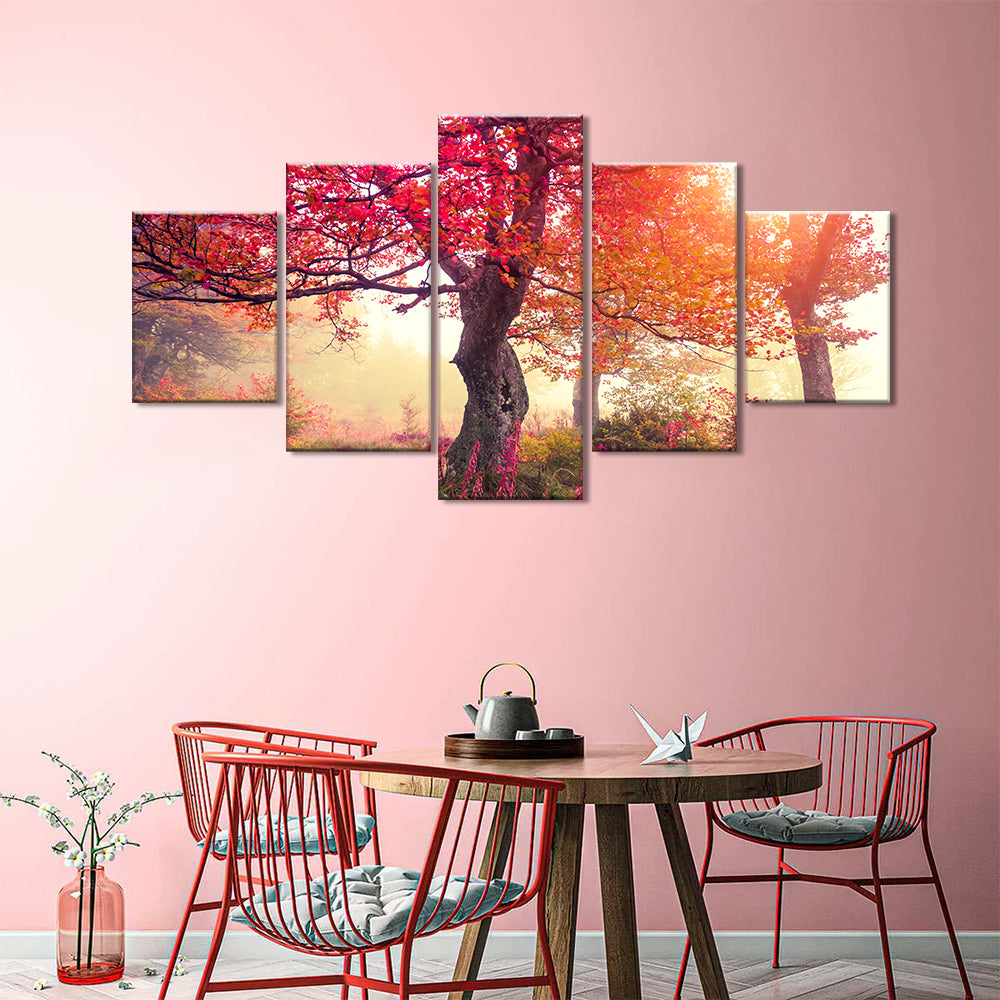 Red Autumn Trees in Forest canvas wall art