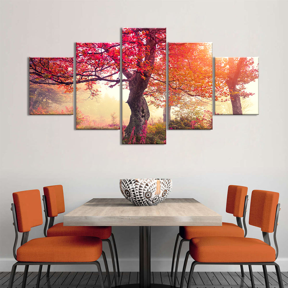 Red Autumn Trees in Forest canvas wall art