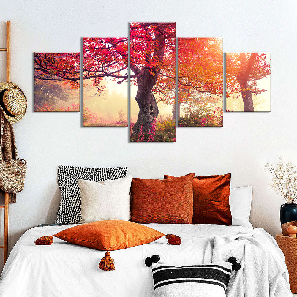 Red Autumn Trees in Forest canvas wall art