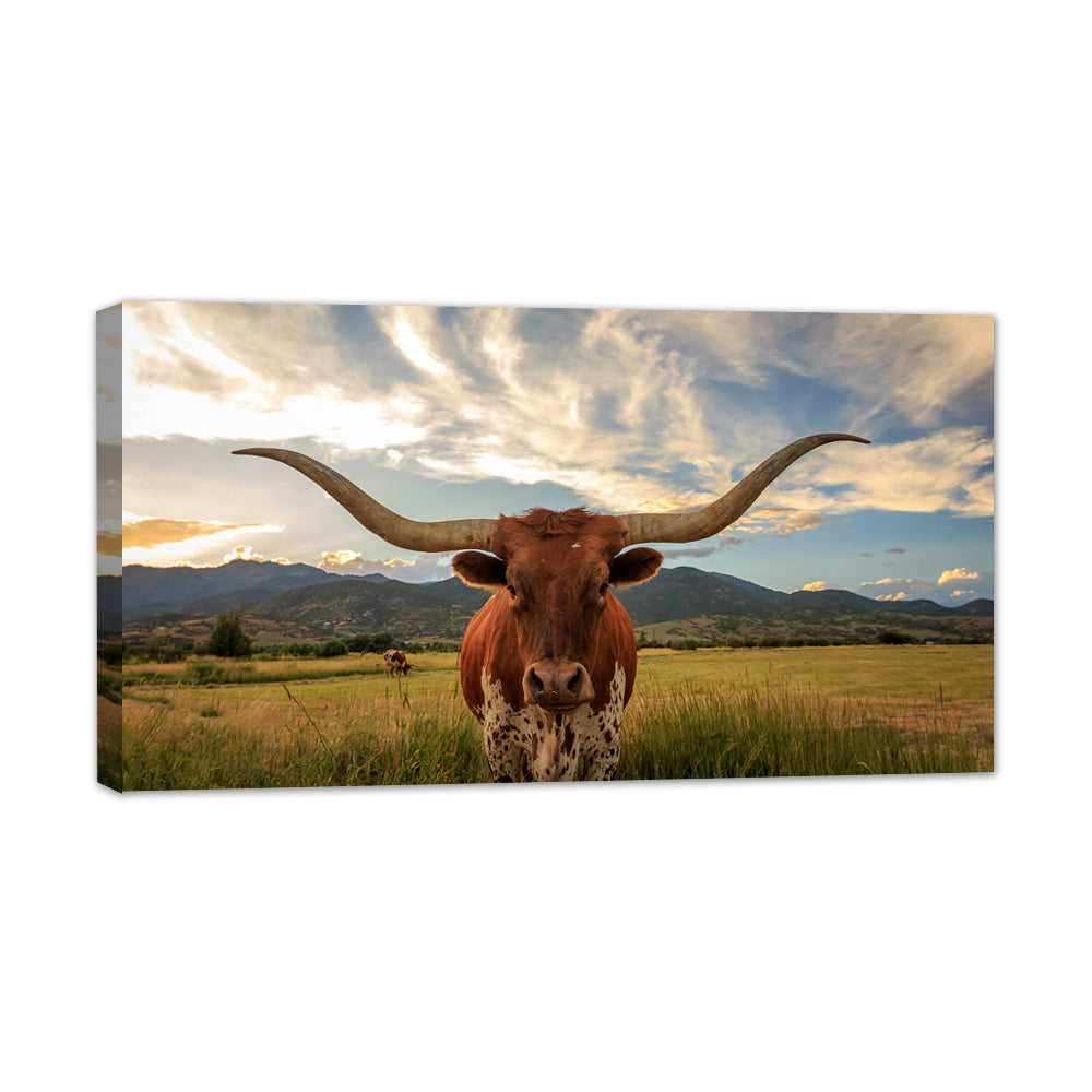 Majestic Longhorn in the Sunset Canvas Wall Art