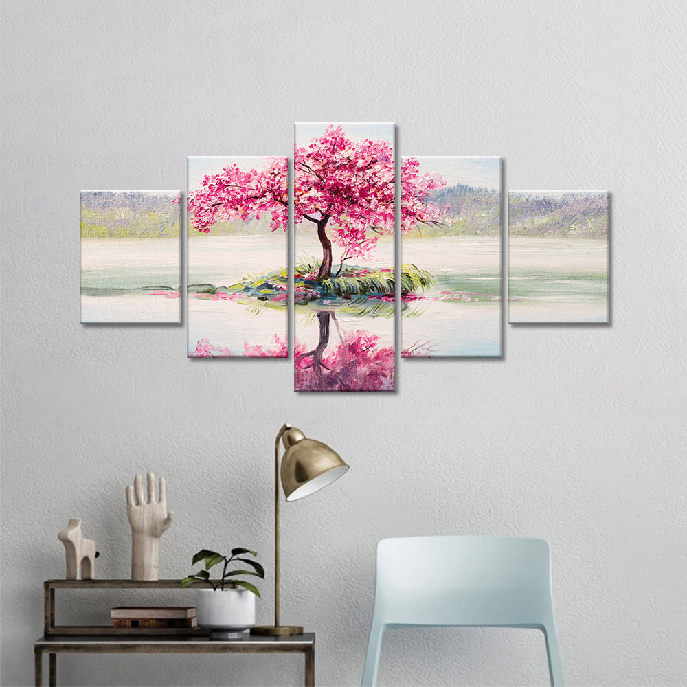 Oriental Pink Sakura Tree on the Lake canvas wall art