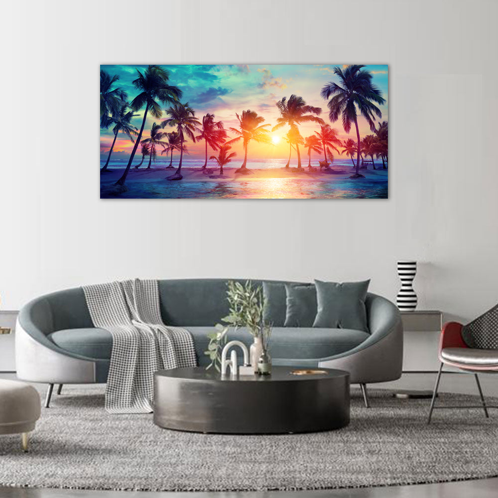 Tropical Sunset Palm Tree Canvas Wall Art