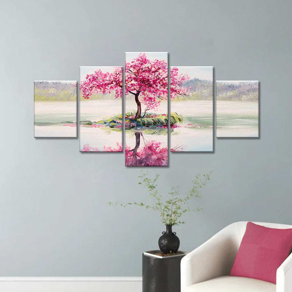Oriental Pink Sakura Tree on the Lake canvas wall art