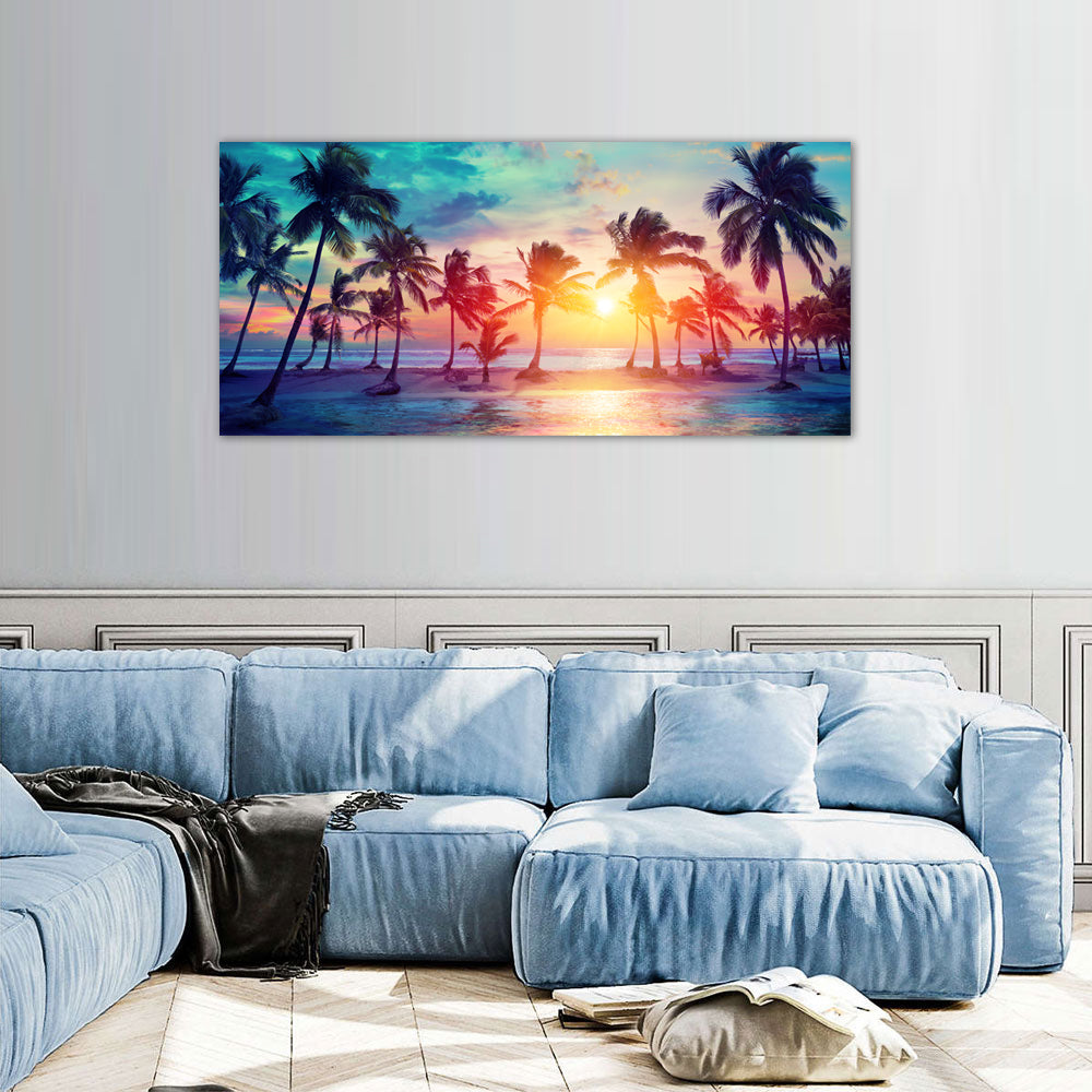 Tropical Sunset Palm Tree Canvas Wall Art