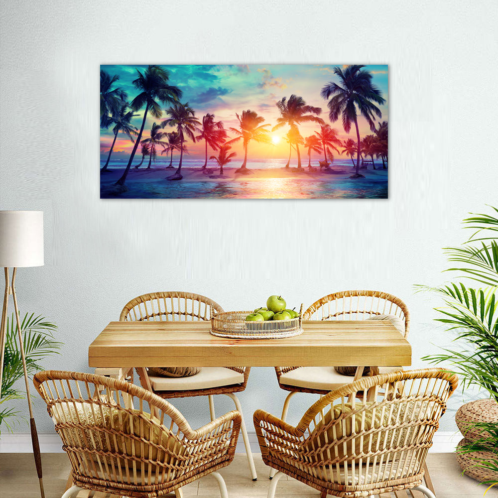 Tropical Sunset Palm Tree Canvas Wall Art