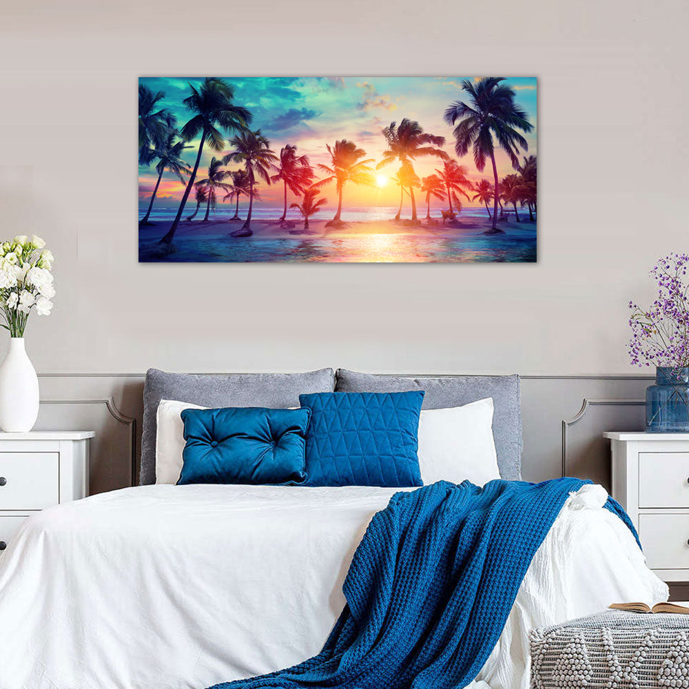 Tropical Sunset Palm Tree Canvas Wall Art