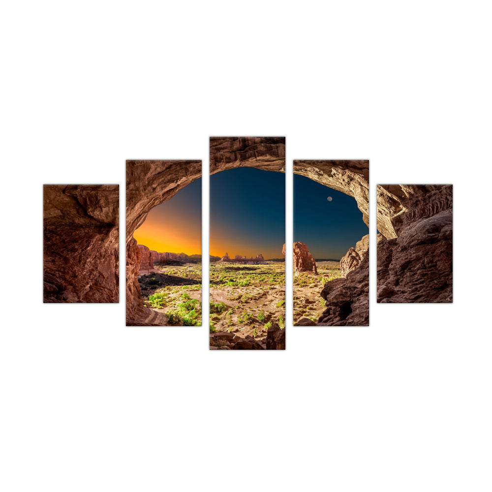 Desert Sunrise Through the Arch: 5-Piece Canyon Landscape Canvas Wall Art Set