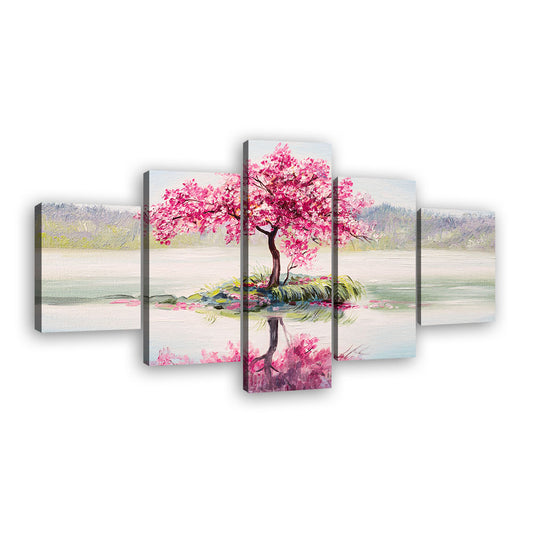 Oriental Pink Sakura Tree on the Lake Canvas Wall Art