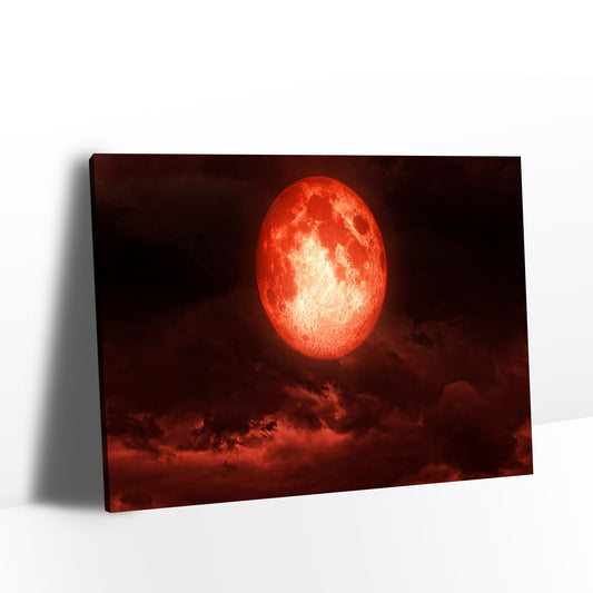 Full Bloody Moon on the Clouds Canvas Wall Art