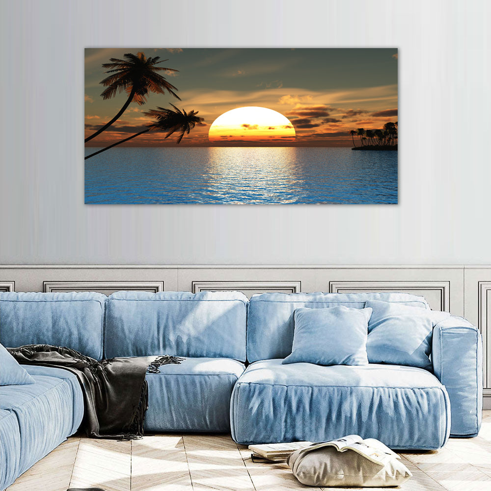 Golden Sunset Ocean View Canvas Wall Art