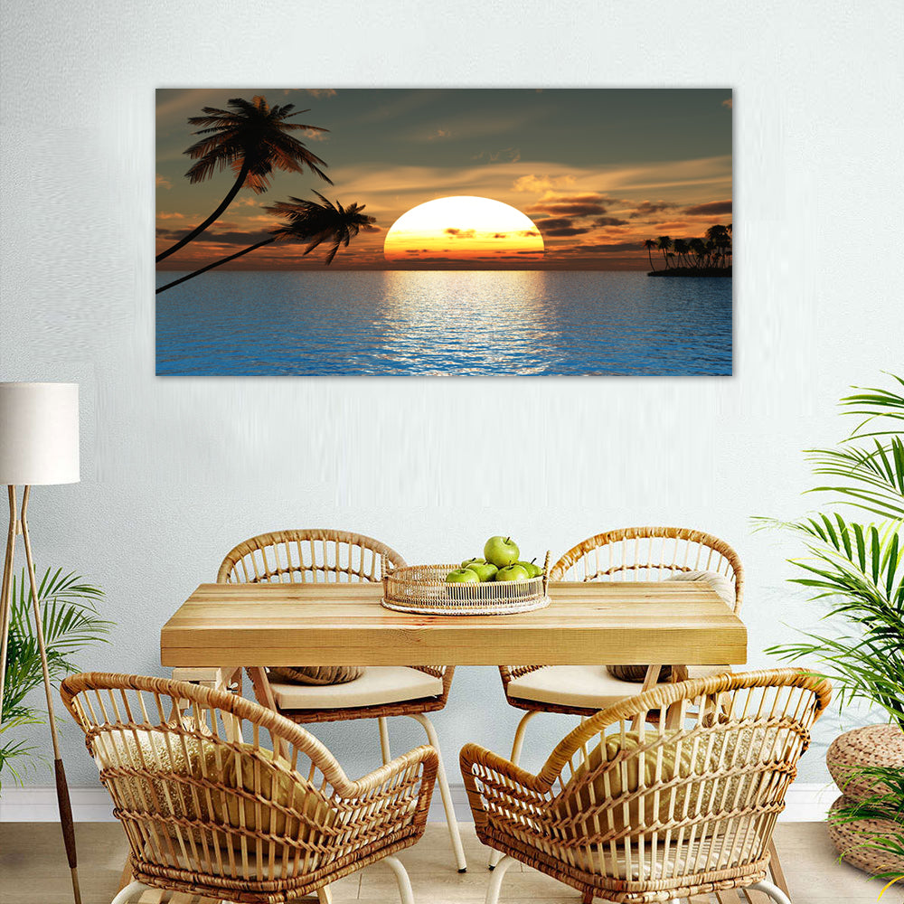 Golden Sunset Ocean View Canvas Wall Art