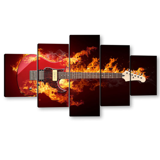 5 Piece Flame Electric Guitar Canvas Wall Art