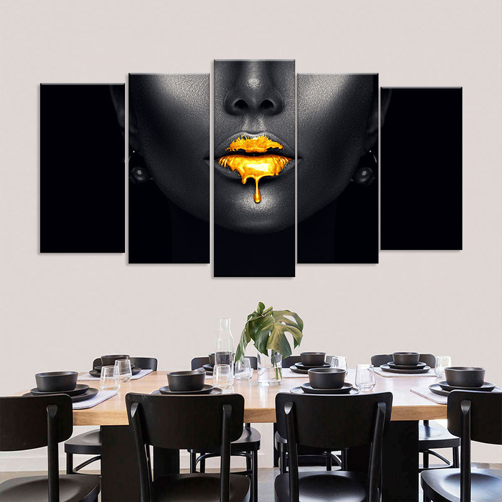 Gold Paint Drips from Sexy Lips Canvas Wall Art