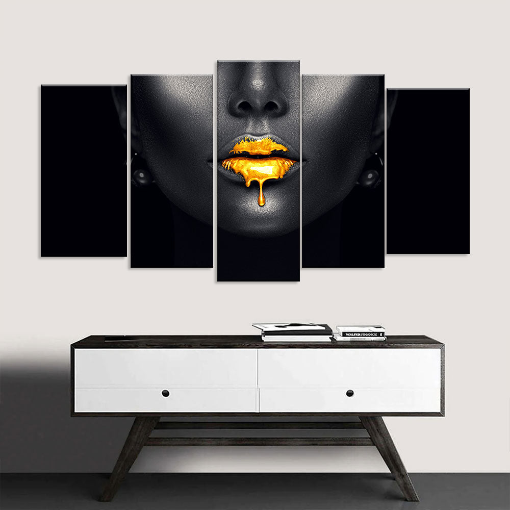 Gold Paint Drips from Sexy Lips Canvas Wall Art