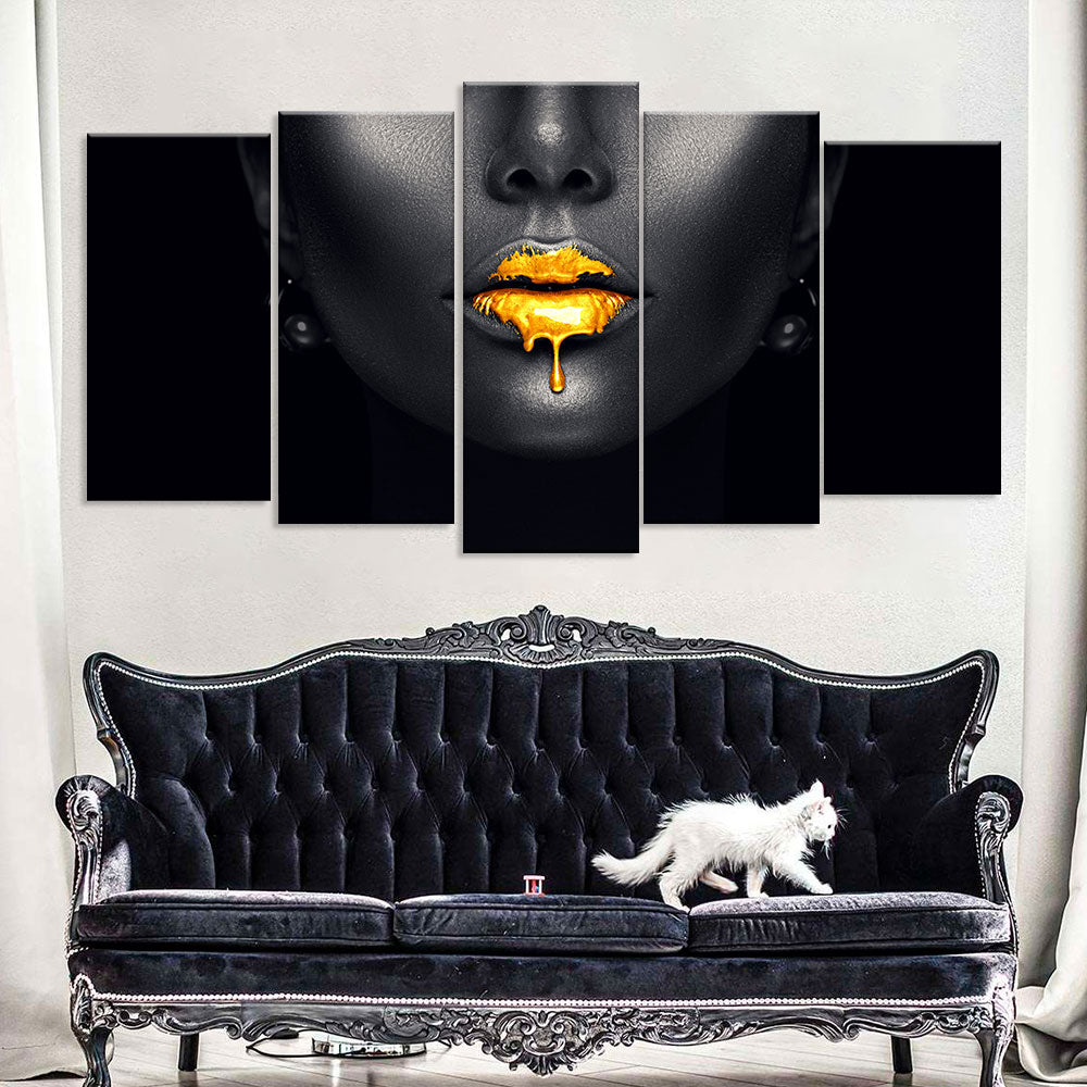 Gold Paint Drips from Sexy Lips Canvas Wall Art