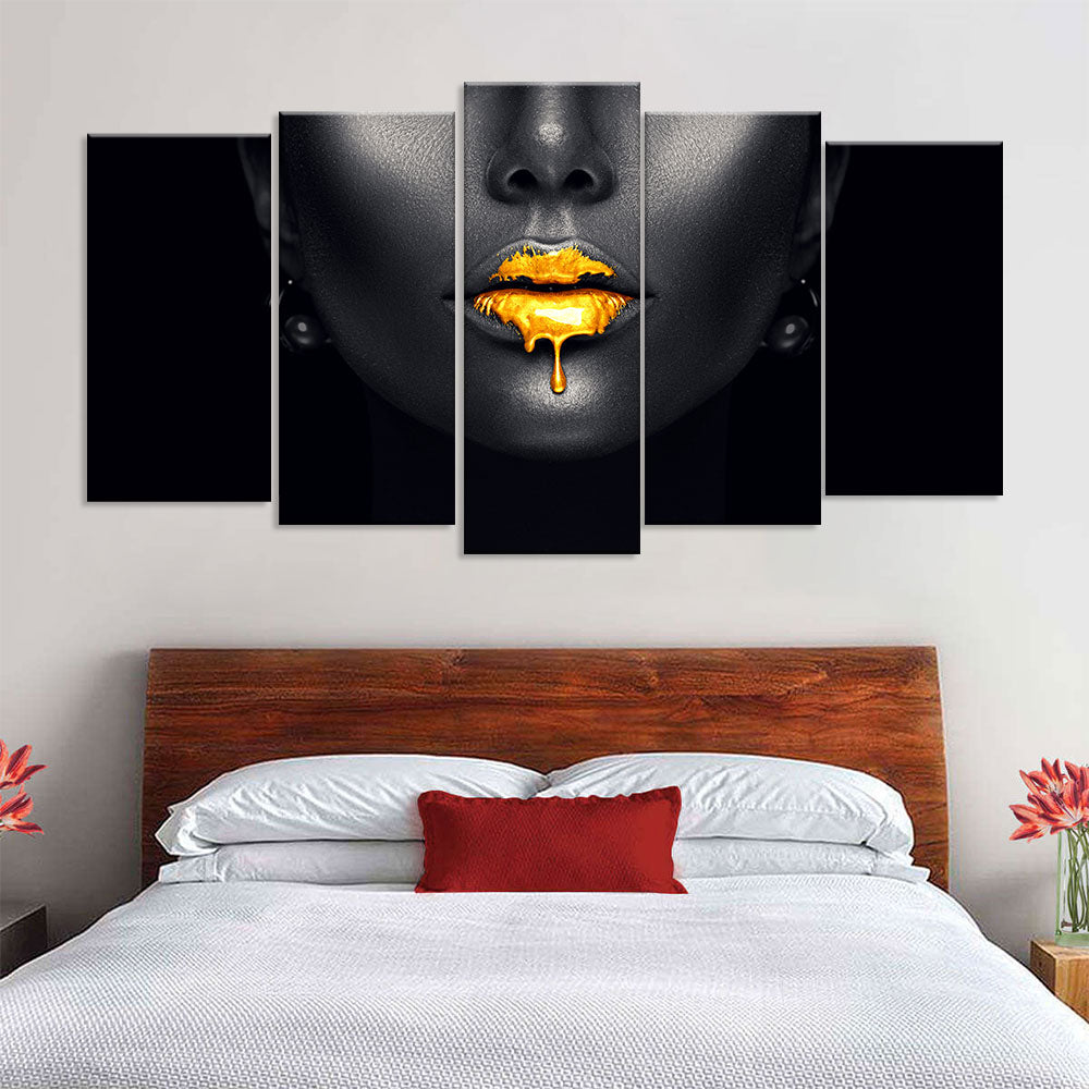 Gold Paint Drips from Sexy Lips Canvas Wall Art