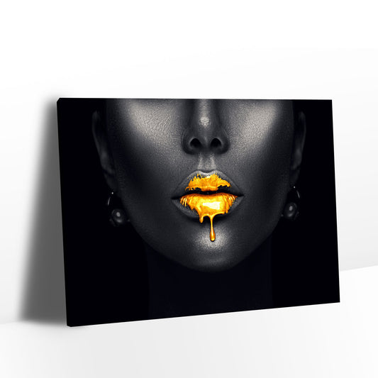 Gold Paint Drips from Sexy Lips Canvas Wall Art