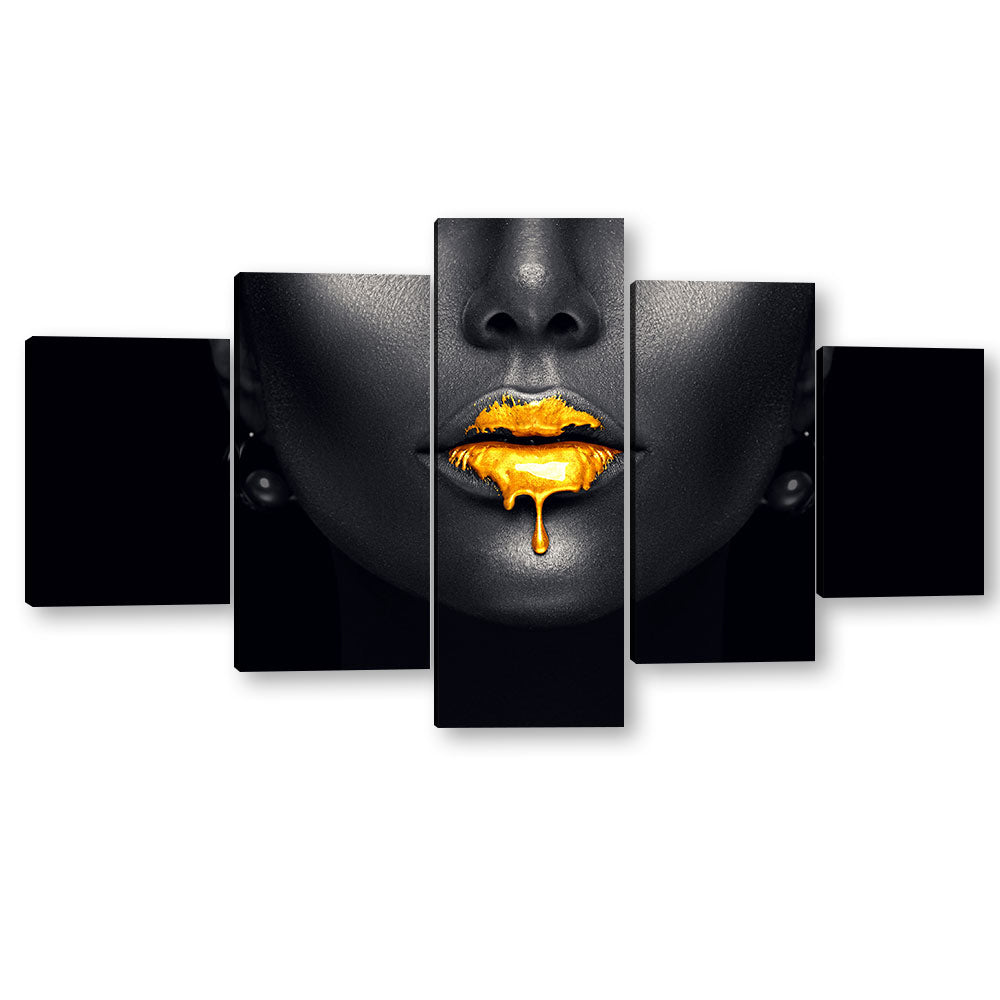 Gold Paint Drips from Sexy Lips Canvas Wall Art