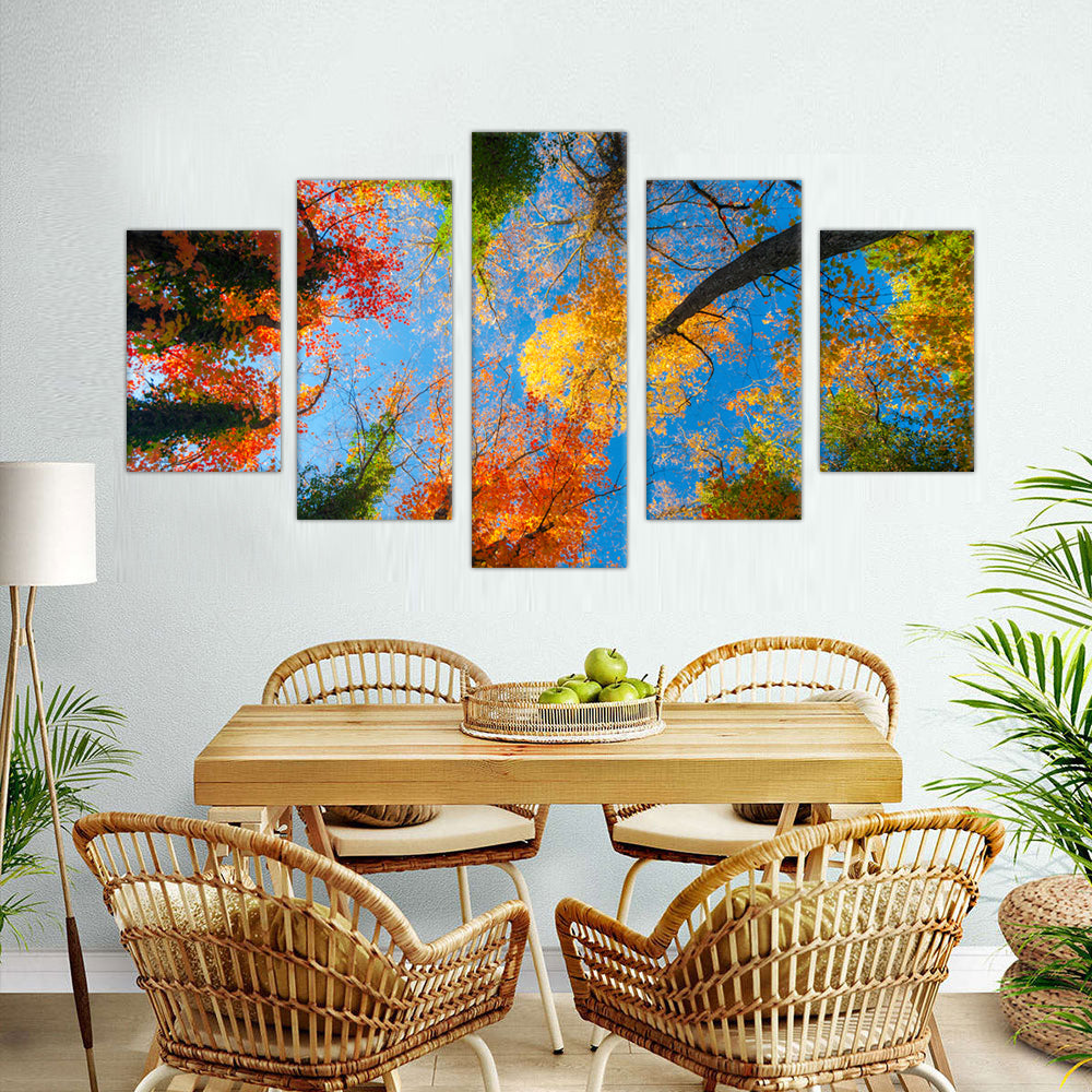 Autumn Leaves Canopy: 5-Piece Colorful Tree Tops Canvas Wall Art Set