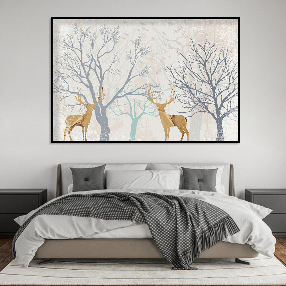 Elegant Deer in Winter Forest Canvas Wall Art