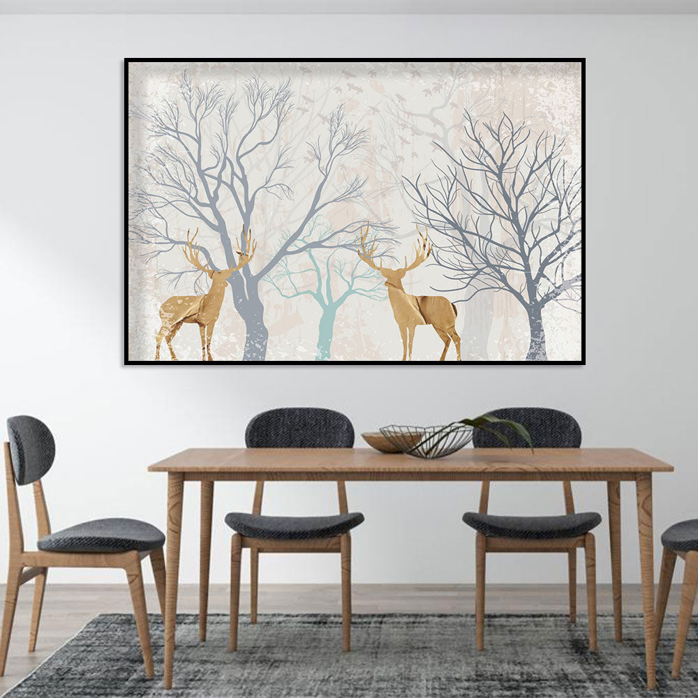 Elegant Deer in Winter Forest Canvas Wall Art