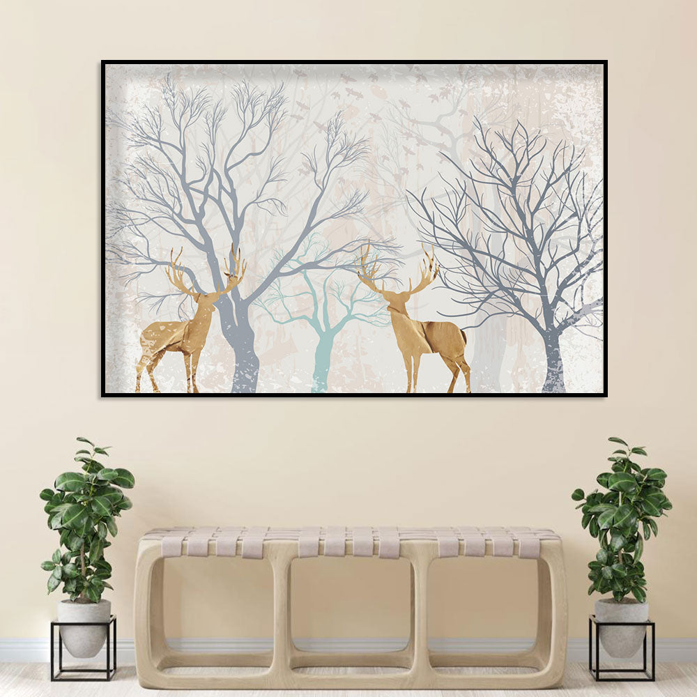 Elegant Deer in Winter Forest Canvas Wall Art