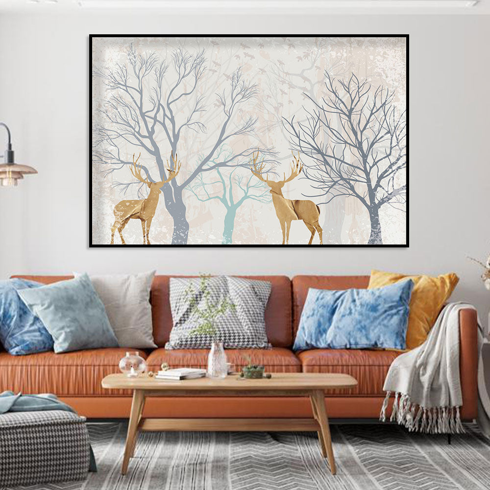 Elegant Deer in Winter Forest Canvas Wall Art