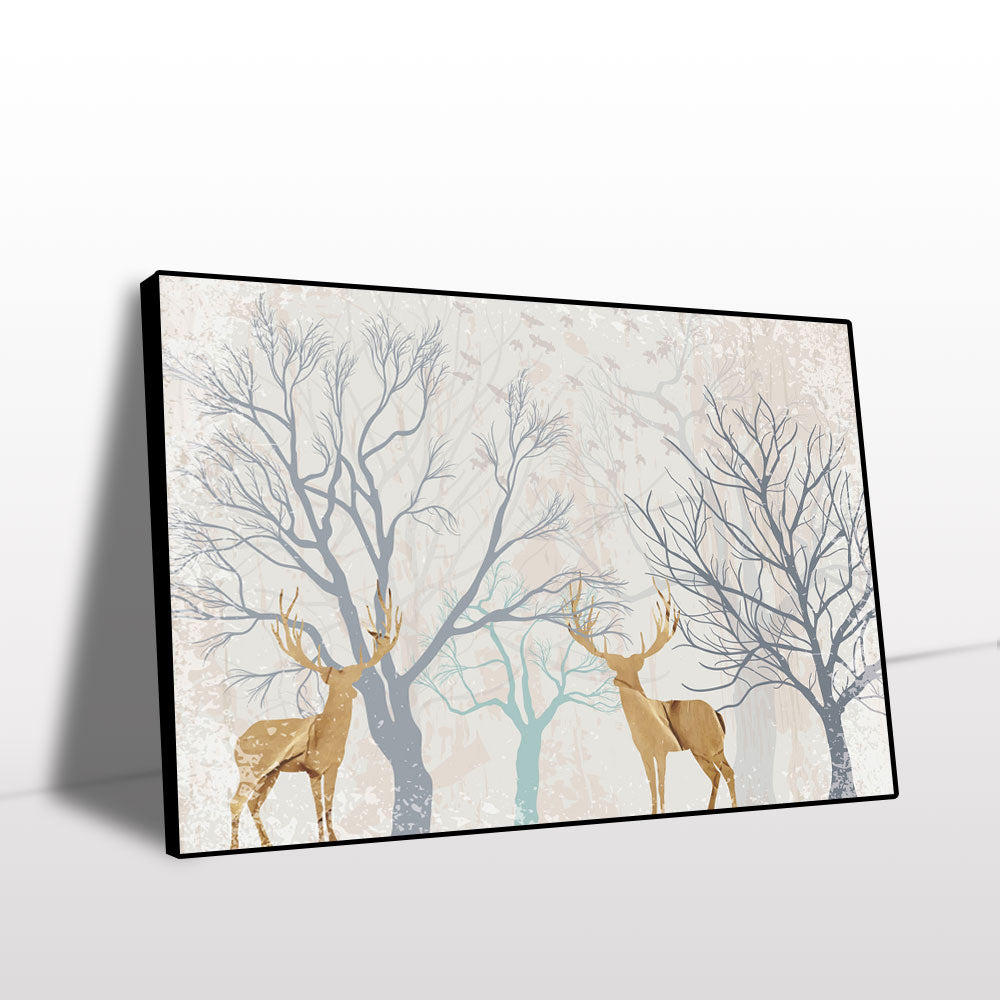 Elegant Deer in Winter Forest Canvas Wall Art