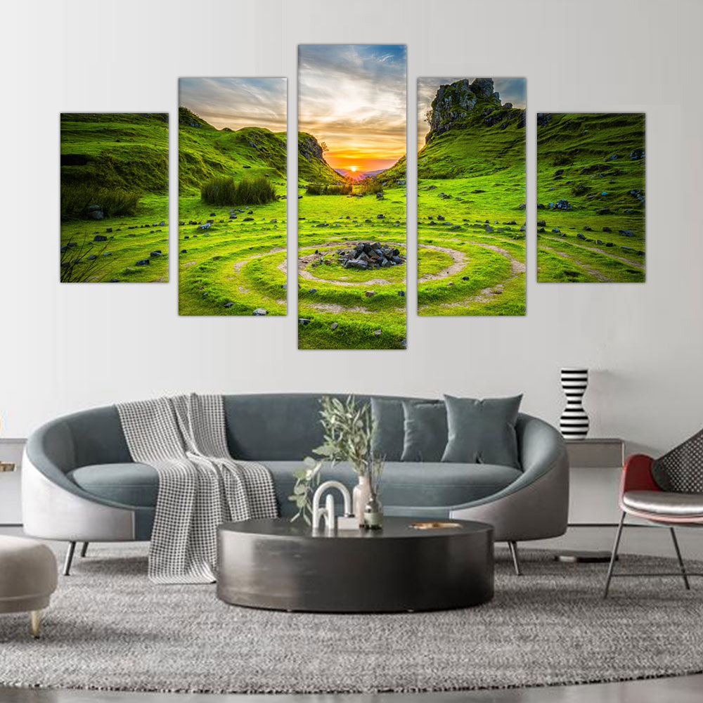 Fairy Glen Sunset: 5-Piece Scottish Highlands Landscape Canvas Wall Art Set