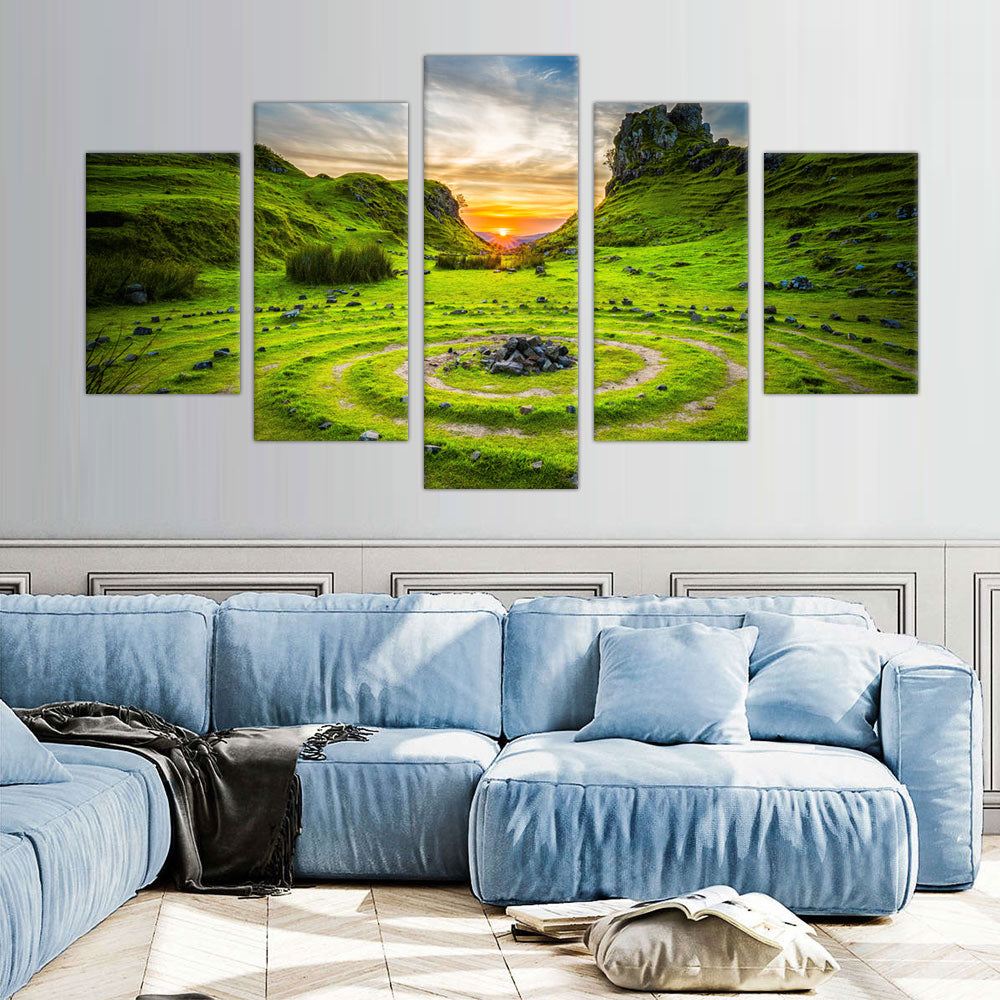 Fairy Glen Sunset: 5-Piece Scottish Highlands Landscape Canvas Wall Art Set