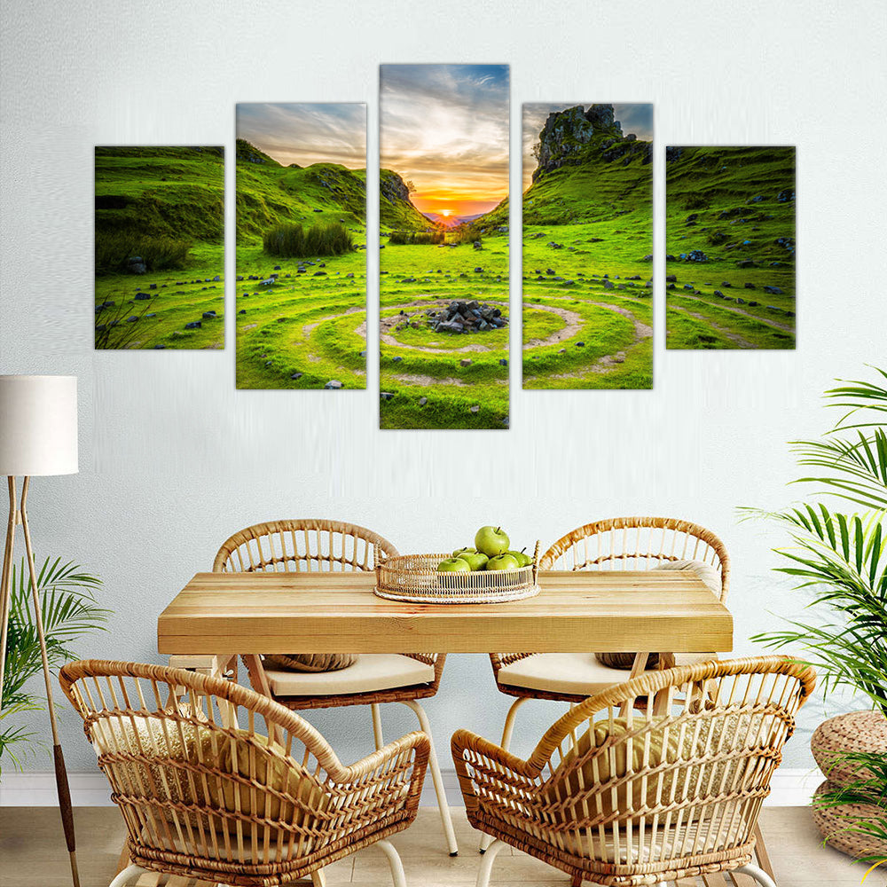 Fairy Glen Sunset: 5-Piece Scottish Highlands Landscape Canvas Wall Art Set