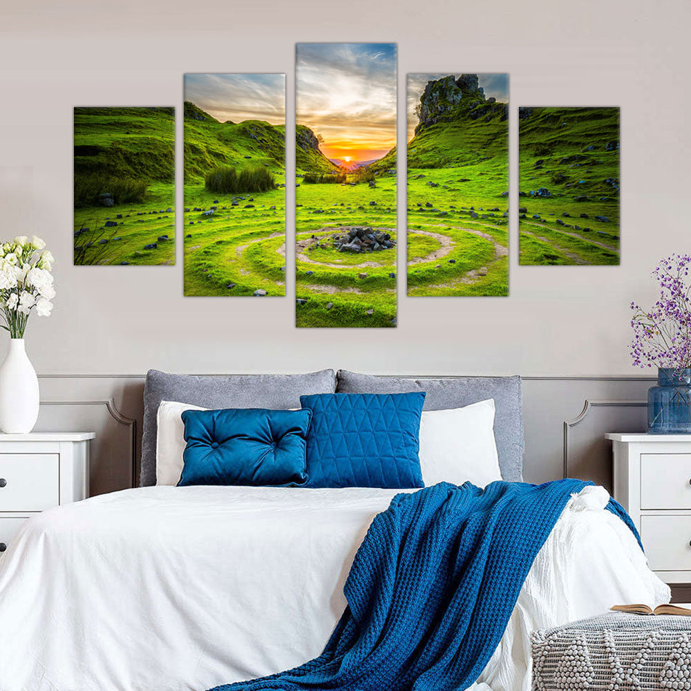 Fairy Glen Sunset: 5-Piece Scottish Highlands Landscape Canvas Wall Art Set