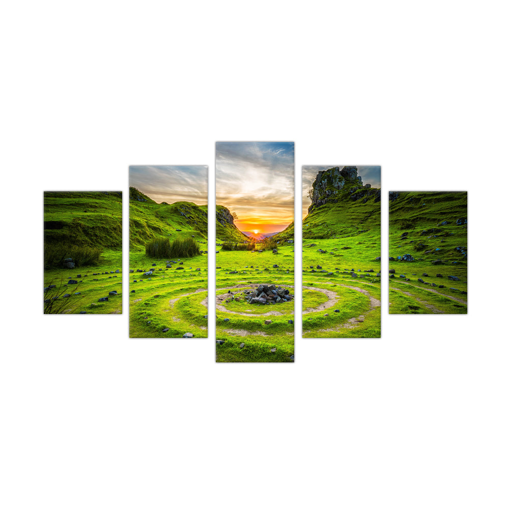 Fairy Glen Sunset: 5-Piece Scottish Highlands Landscape Canvas Wall Art Set