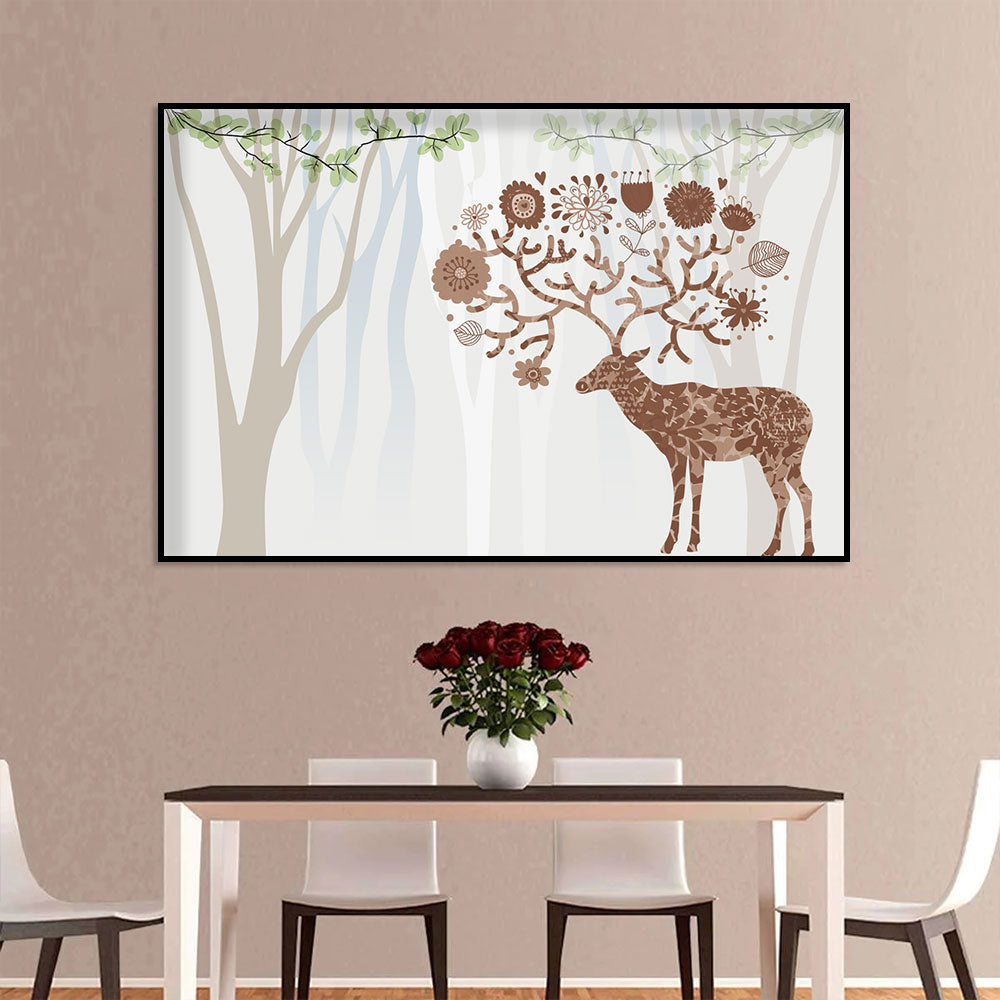 Whimsical Deer in Floral Forest Canvas Wall Art