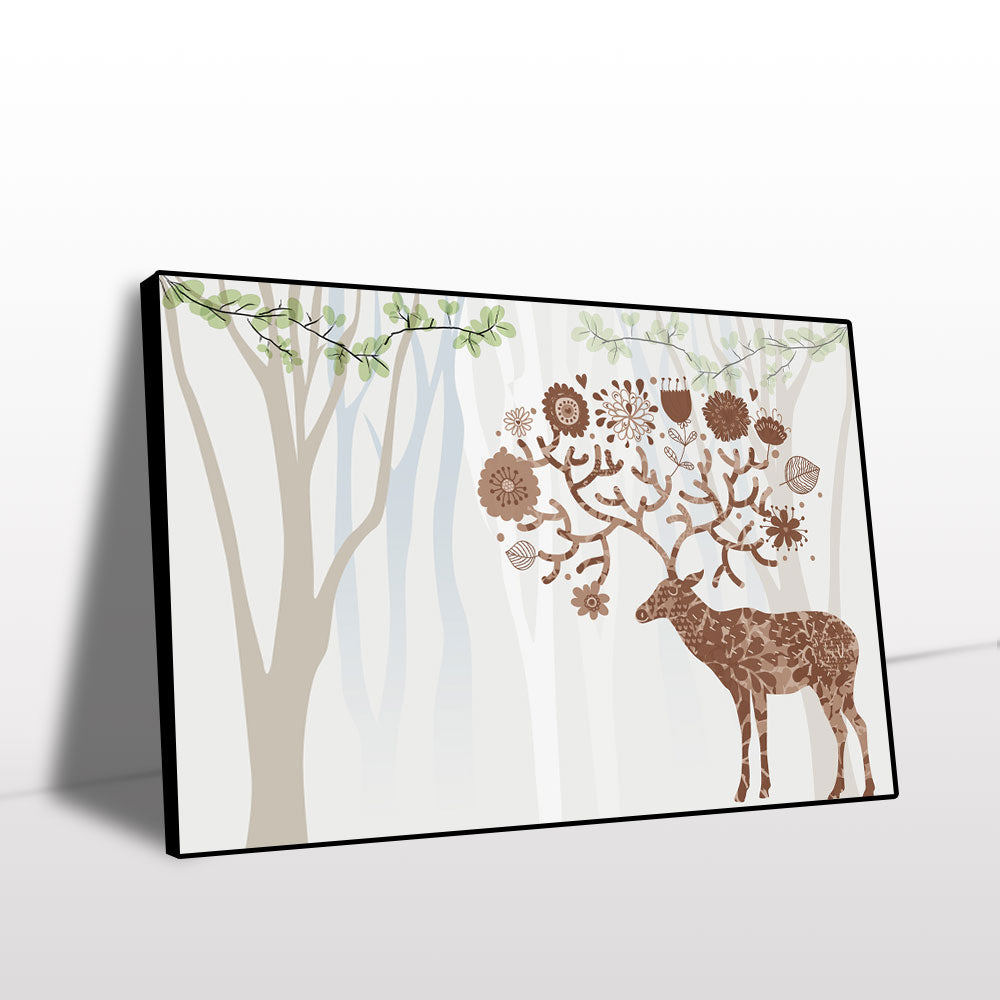 Whimsical Deer in Floral Forest Canvas Wall Art