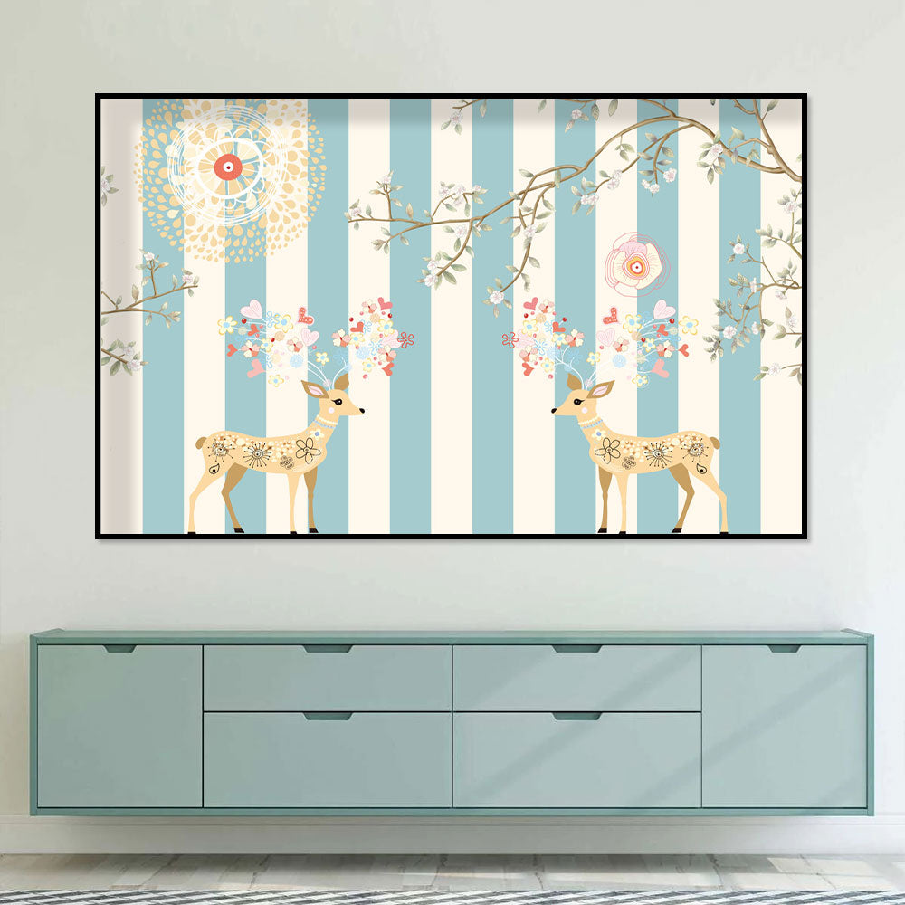 Whimsical Deer with Floral Antlers Canvas Wall Art