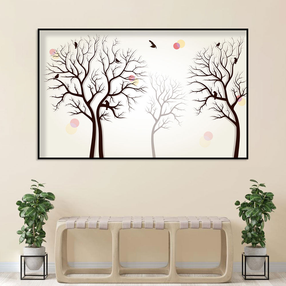 Winter Trees and Birds Canvas Wall Art