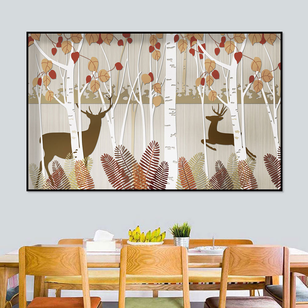 Autumn Deer in Birch Forest Canvas Wall Art