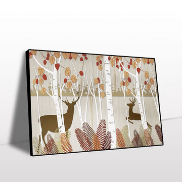 Autumn Deer in Birch Forest Canvas Wall Art