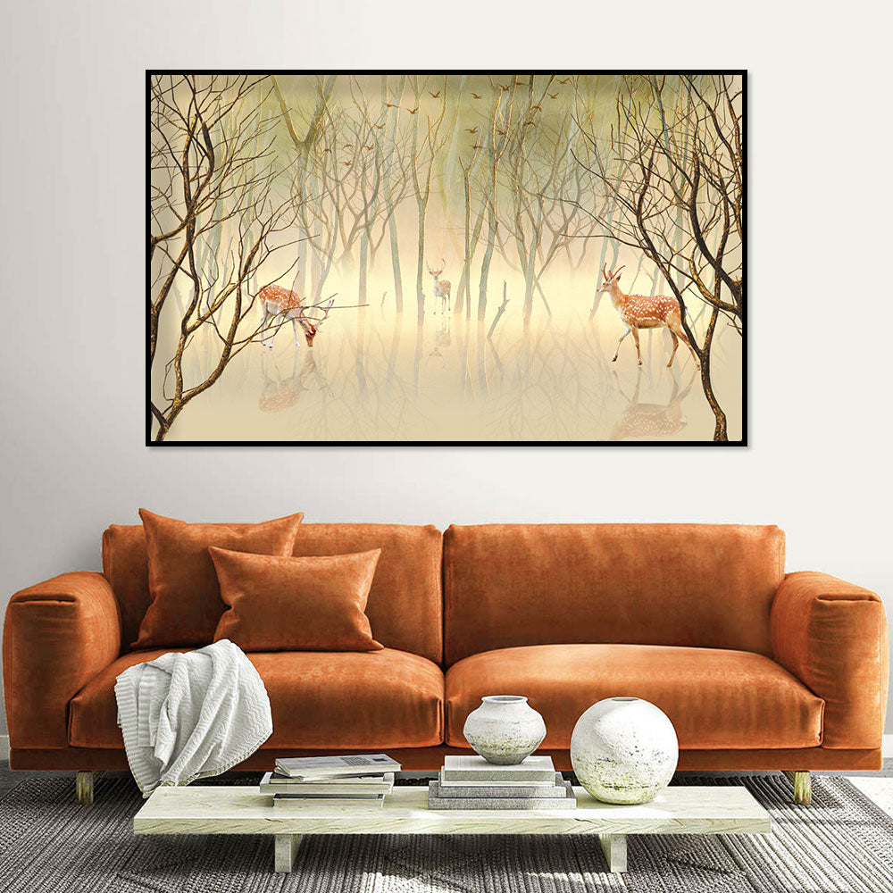 Golden Forest Deer Canvas Wall Art