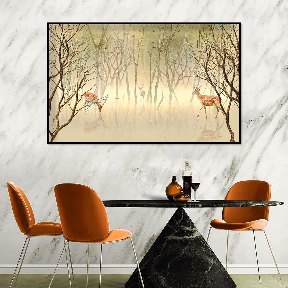 Golden Forest Deer Canvas Wall Art