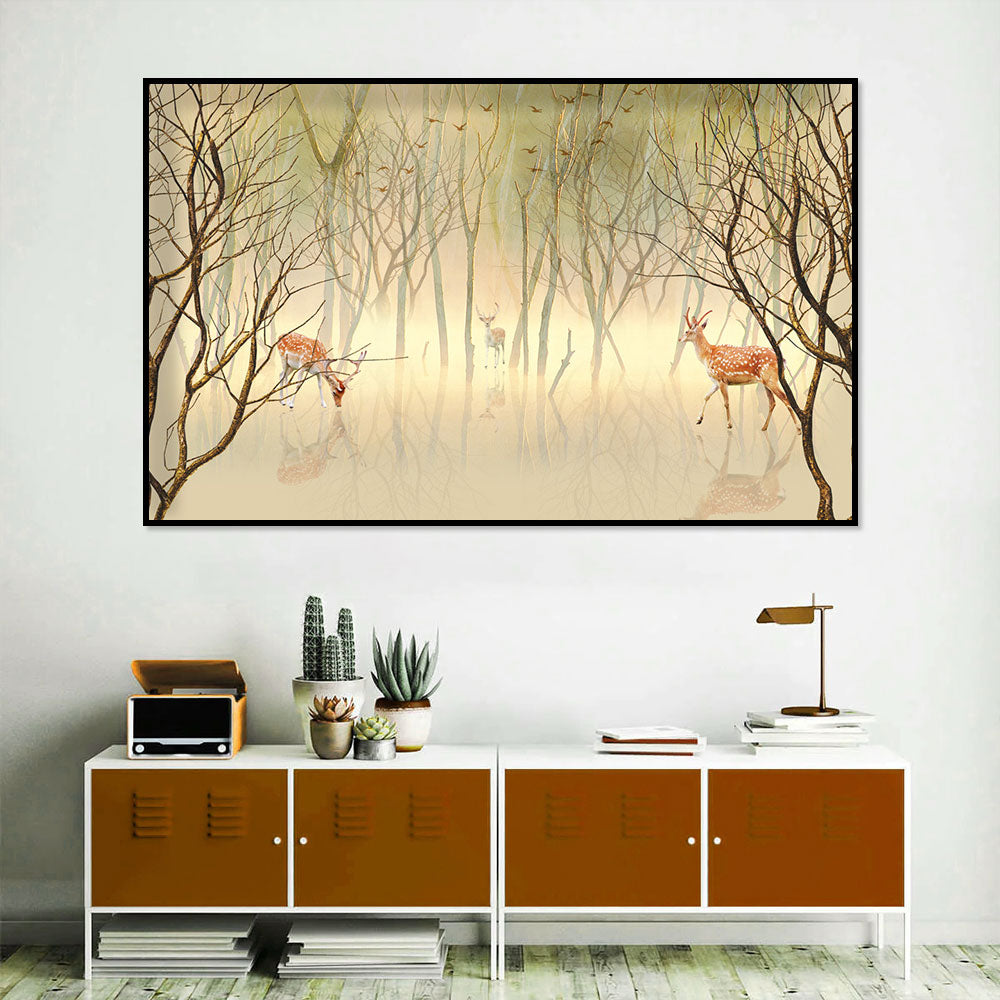 Golden Forest Deer Canvas Wall Art