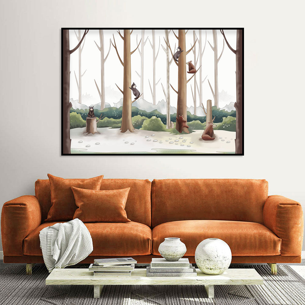 Playful Forest Animals Canvas Wall Art