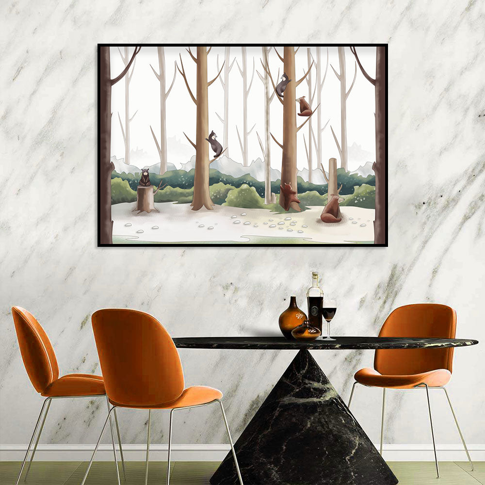 Playful Forest Animals Canvas Wall Art