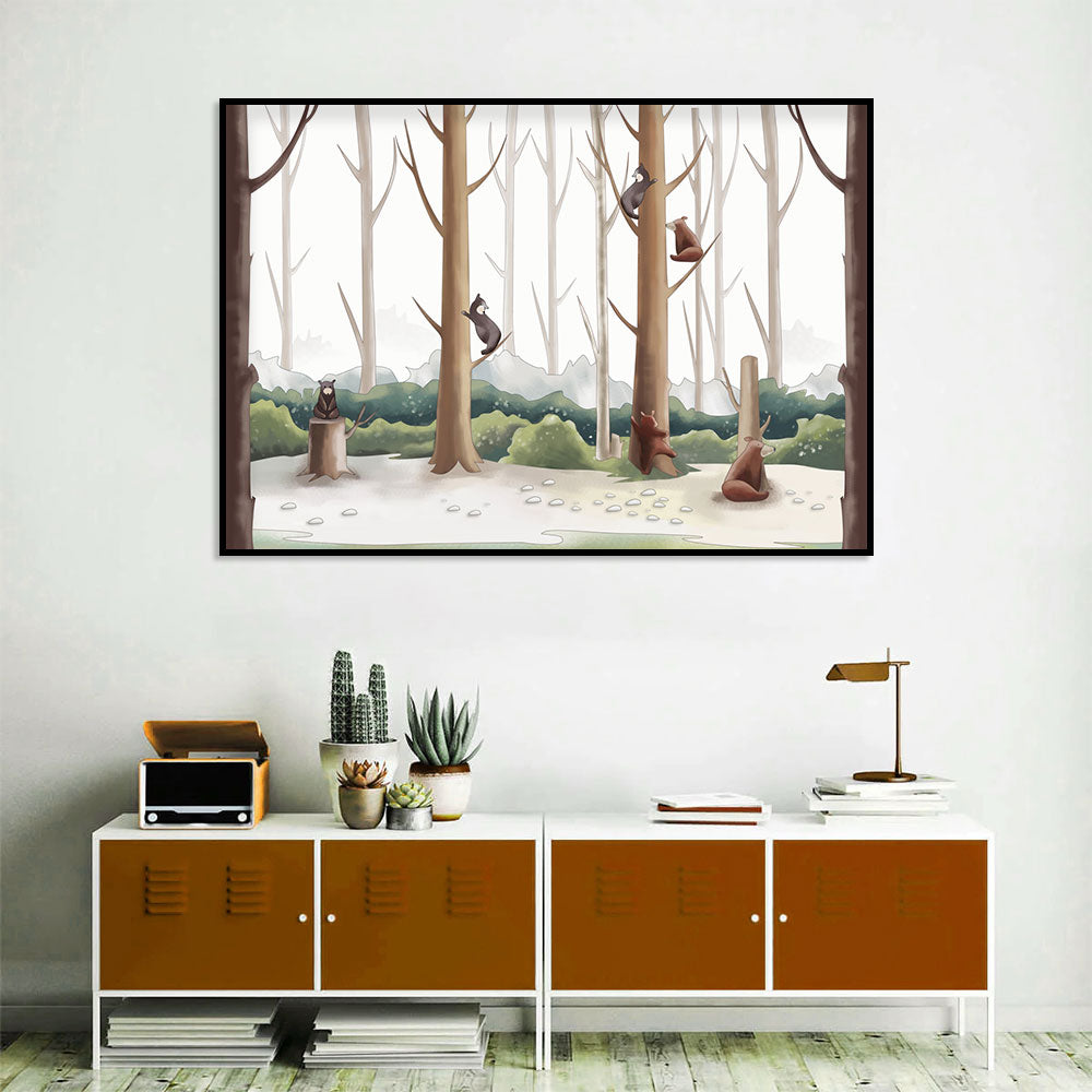 Playful Forest Animals Canvas Wall Art