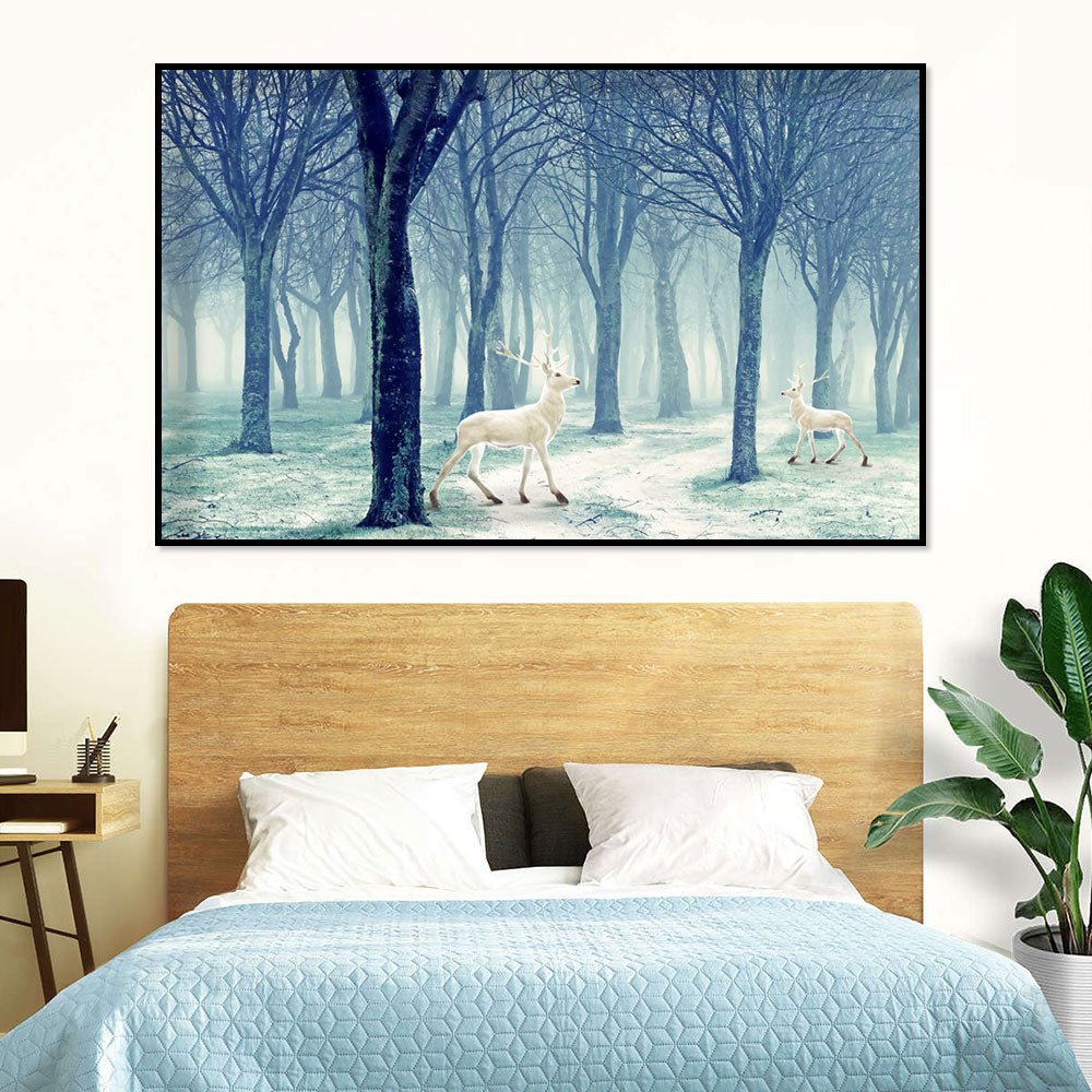 Majestic Deer in Misty Forest Canvas Wall Art