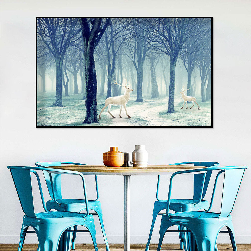 Majestic Deer in Misty Forest Canvas Wall Art